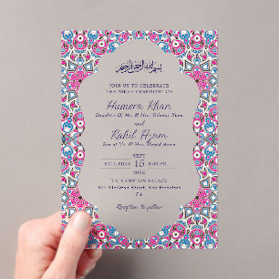 Arabische Bogen-Rosa-Navy-Blau-Verzierte Muslimisc Acryleinladungen