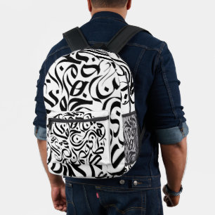 Arabische Buchstaben schwarzer Kreis دائرة حروف عر Bedruckter Rucksack