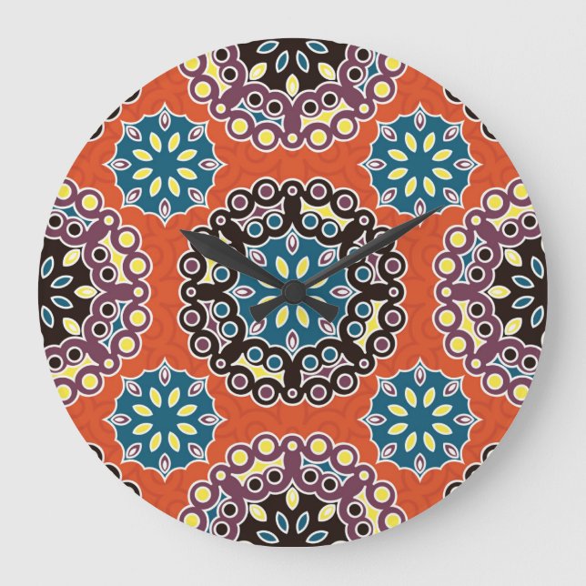 Arabische Fliesen, Vintages Patchwork-Muster. Große Wanduhr (Vorderseite)