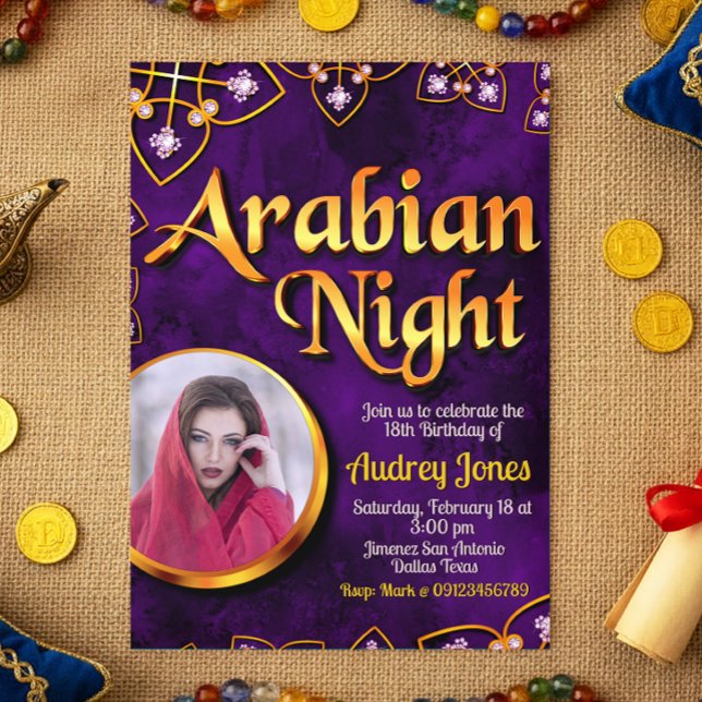 Arabische Nacht mit Foto - Violett Einladung (Arabian Night with Photo - Violet Invitation)