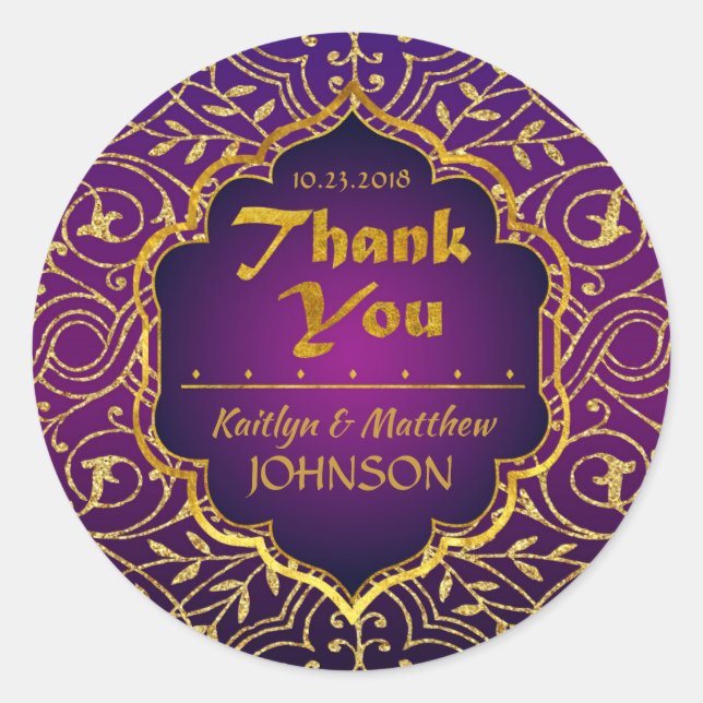 Arabische Nächte Bollywood Danke Label Runder Aufkleber (Vorderseite)