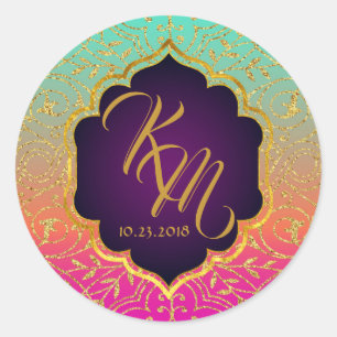 Arabische Nächte Bollywood Monogram Wedellabel Runder Aufkleber
