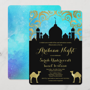 Arabische Nächte Türkis und Gold Geburtstagseinlad Einladung
