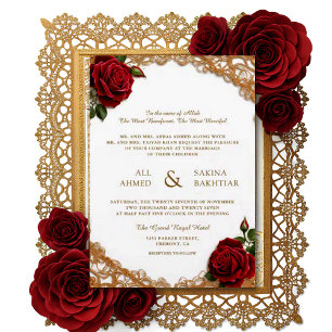 Arabische Rose Gold Elegantes Blumendesign Hochzei Einladung