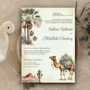 Arabische Wüstenkamel-QR-Code-Muslim-Hochzeit Einladung