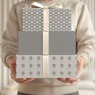Arabisches Eid Mubarak Niedlich Grau-Star-Muster Geschenkpapier Set