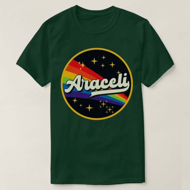 Araceli Regenbogen im Weltraum Vintager Stil T-Shirt (Design vorne)