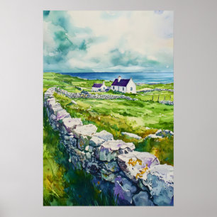 Aran Islands Aquarell Vintage Reiseposter Skifahre Poster