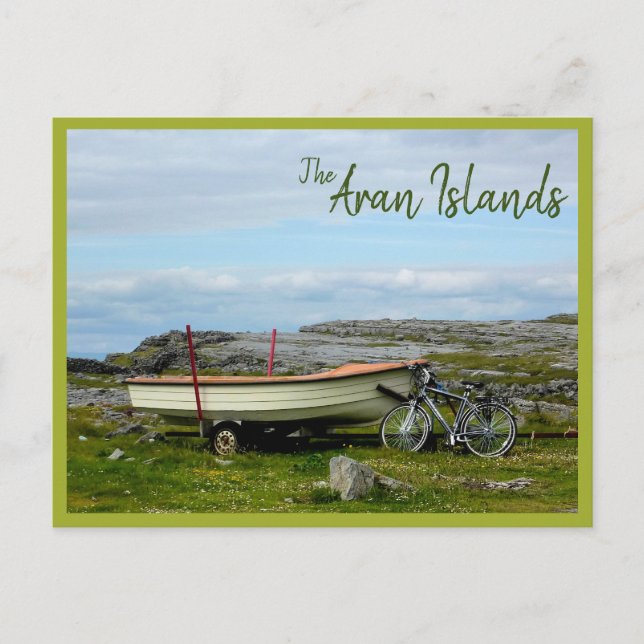 Aran Islands Boat & Bike (mit Text) Postkarte (Vorderseite)