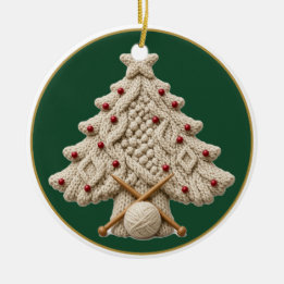 Aran-Kabelstrick-Weihnachtsbaum, personalisiert Keramik Ornament