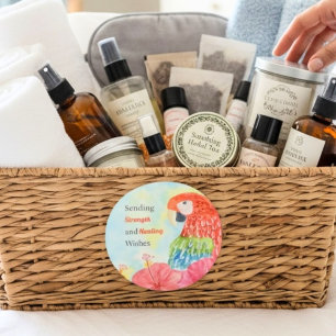 Arara-Blauvangas mit rosa Hibiskus heilen Runder Aufkleber