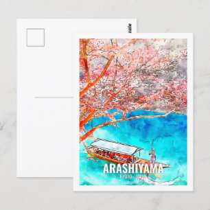 Arashiyama Kyōto Japan Reiseziel Place Wasserfarbe Postkarte