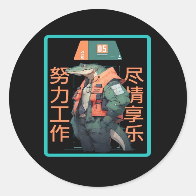 Arbeit hart spielen so hart Krokodil Runder Aufkleber (Vorderseite)