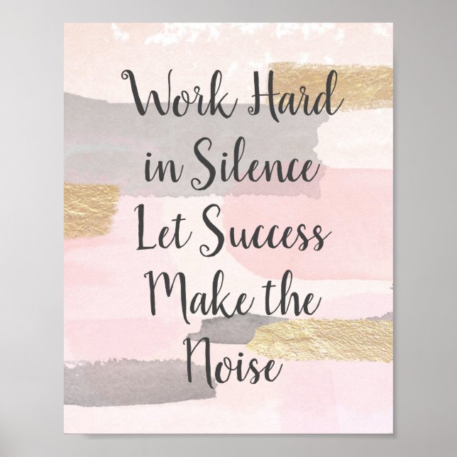 ARBEIT IN SILENZ - Pink Gold Zitat Poster (Vorne)