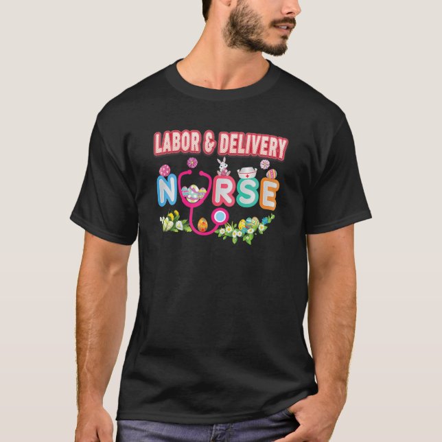 Arbeit & Lieferung Krankenschwester Bunny Ostereie T-Shirt (Vorderseite)
