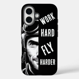 Arbeite hart, fliege härter, Pilot, Comic iPhone 16 Hülle