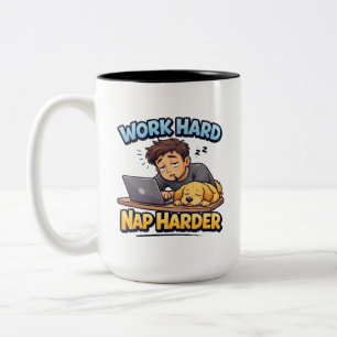 Arbeite Hart, Schlafe Härter Hund Lustiger Motivat Zweifarbige Tasse