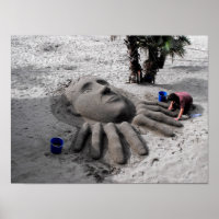 Arbeiten an einer Sandskulptur in Marbella