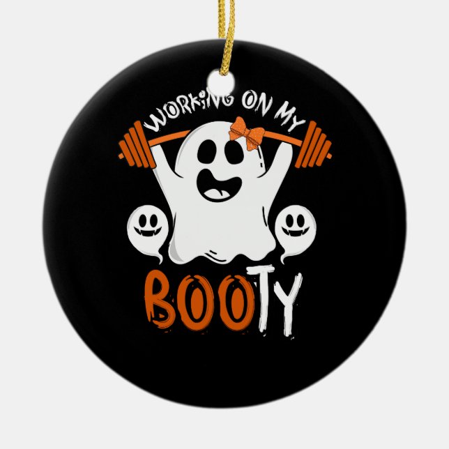 Arbeiten an meinem Hintern Halloween Ghost Pun Wei Keramik Ornament (Vorne)