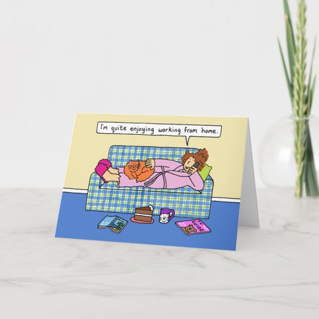 Arbeiten aus Zuhause Covid 19 Cartoon zur Selbstis Karte (Vorderseite)
