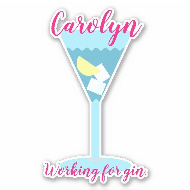 Arbeiten für Gin, blaues Glas, personalisiert Aufkleber (Vorderseite)