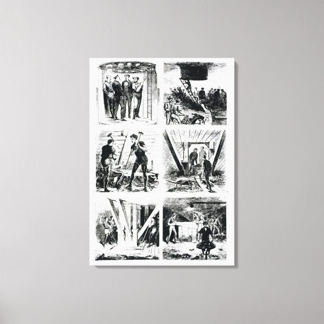 Arbeiten in den Kaisern, Bau von Brooklyn Bri Leinwanddruck (Vorderseite)