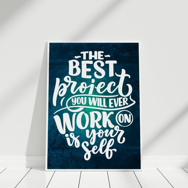 "Arbeiten Sie selbst" Retro Inspiration Zitat Poster ("Work on Yourself"  Inspirational Quote Poster in white frame.)