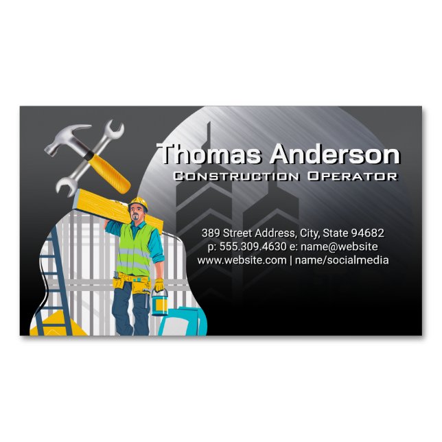 Arbeiter | Bauwerkzeuge Magnetische Visitenkarte (Vorderseite)