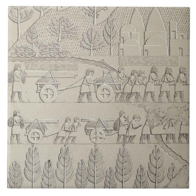 Arbeiter mit Werkzeugen und Seile für die Bewegung Fliese (Vorderseite)