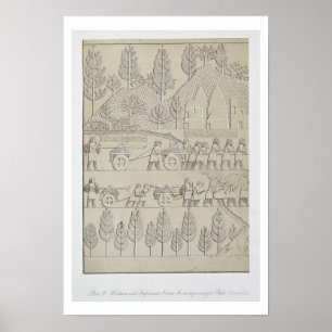 Arbeiter mit Werkzeugen und Seile für die Bewegung Poster