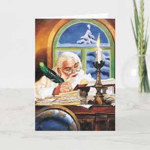 Arbeitet an der Weihnachtsliste Vintage Feiertagskarte