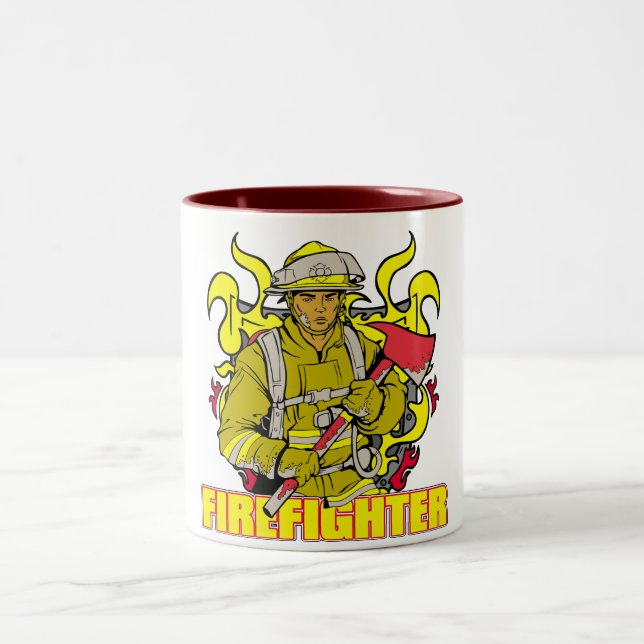 Arbeitsfeuerwehrmann Zweifarbige Tasse (Mittel)
