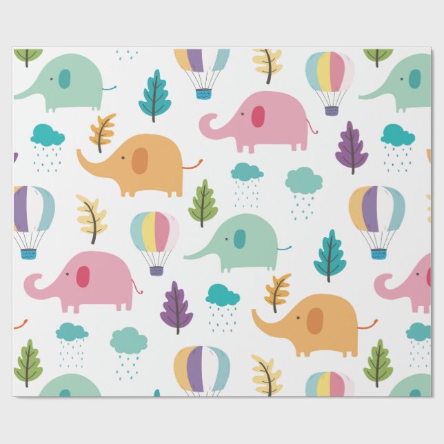 ARBEITSPAPIER: ELEFANTS & HOT AIR BALLOONS GESCHENKPAPIER (Flach)