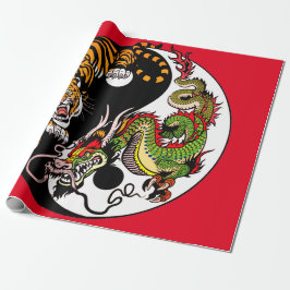 ARBEITSPAPIER MIT JAPANISCHEM YING UND YANG TIGER GESCHENKPAPIER