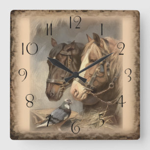 Arbeitspferd Quadratische Wanduhr