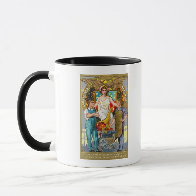 Arbeitstag Souvenir-Labors mit Lady Justice Tasse (Links)