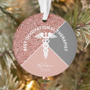 Arbeitstherapeut Rosa Glitzer Personalisiert Ornament