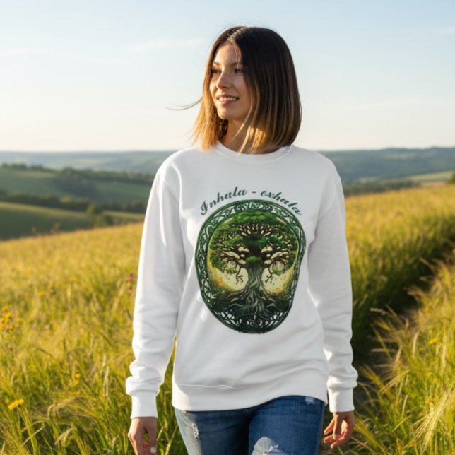 Árbol de la Vida Celta, Inhala - Exhala Sweatshirt (Inhala Exhala un regalo para ella que ama la libertad, meditación, yoga, reiki)