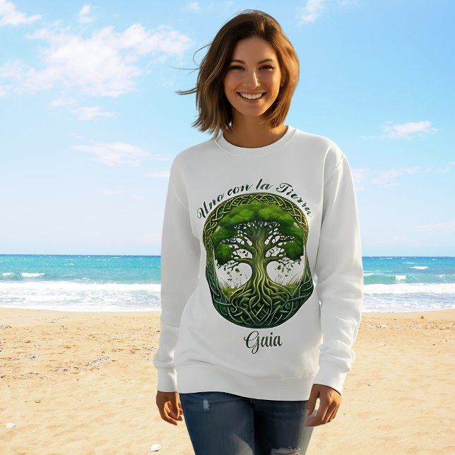  Árbol de la Vida, Uno con la Tierra Sweatshirt (Amor a Madre Tierra GAIA, personalizable regalo para mujer medita, yoga, estilo Celta, senderismo)
