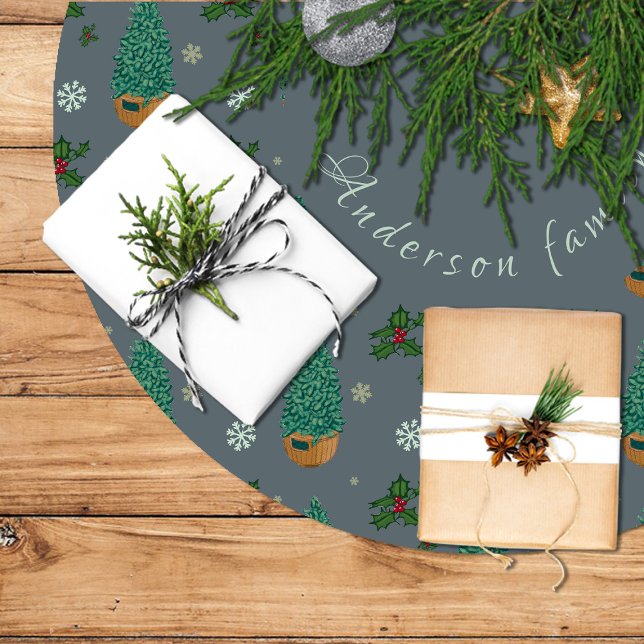 Árbol de navidad con acebo y copos de nieve polyester weihnachtsbaumdecke (Christmas tree with holly and snowflakes brushed polyester tree skirt
)