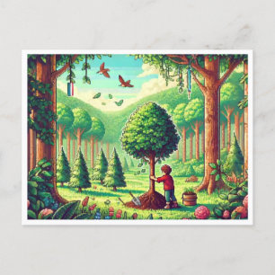 🌱 Arbor Day Pixel Art Postcard - Retro Nature Cel Feiertagspostkarte