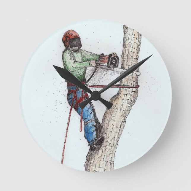 Arborist Tree Surgeon Runde Wanduhr (Vorderseite)