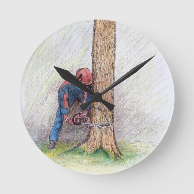 Arborist Tree Surgeon Runde Wanduhr (Vorderseite)