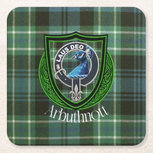 Arbuthnott schottischer Clan-Tartan und -Wappen Rechteckiger Pappuntersetzer