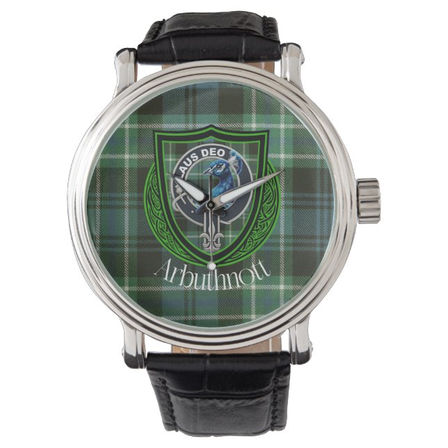 Arbuthnott Scottish Clan Tartan und Wappen Armbanduhr (Vorderseite)