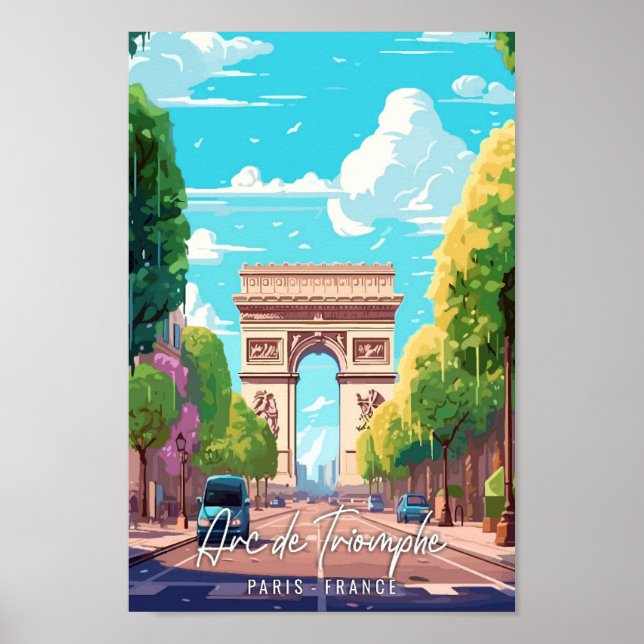 Arc de Triomphe Art Vintage Reise Illustration Poster (Vorne)