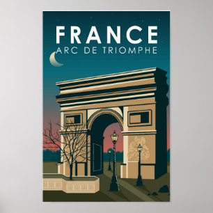 Arc de Triomphe France Retro Travel Art Vintage Poster