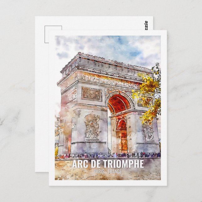 Arc de Triomphe Paris Reisen Place Wasserfarben Postkarte (Vorne/Hinten)