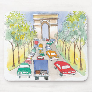 Arc de Triomphe Paris Whimsical Watercolor Sketch Mousepad
