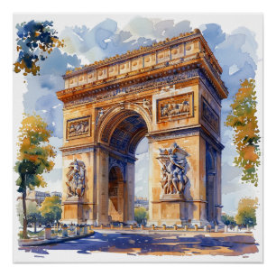 Arc de Triomphe Watercolor Travel Sehenswürdigkeit Poster